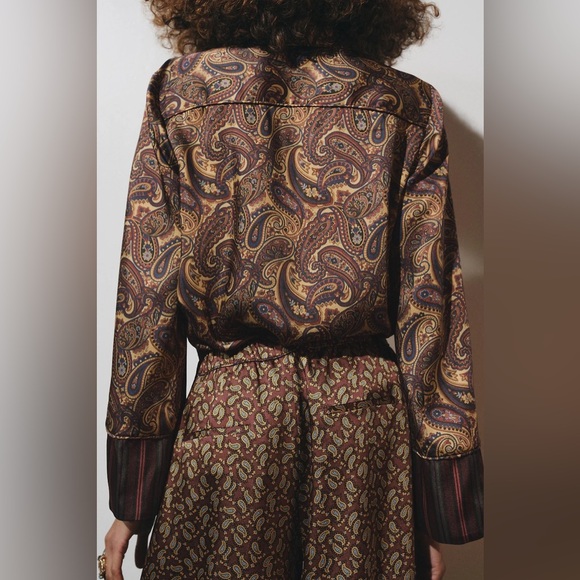 NWT Zara Woman PAISLEY PAJAMA SHIRT ZW COLLECTION Top Blouse Size M Medium - Picture 3 of 11